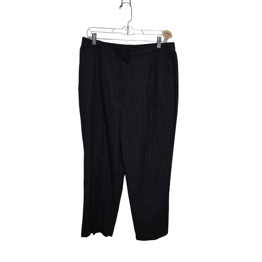 Vintage Koret Petites Black Pinstripe Trousers High Rise Tapered Pants 16P